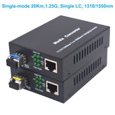 1.25G BiDi Gigabit Fast Ethernet Single-Mode Single LC Fiber Media Converters, with 2PCS SFP transceiver module, 1310nm/1550nm, SMF, RJ45 to SFP Slot up to 20Km (12.4mi)